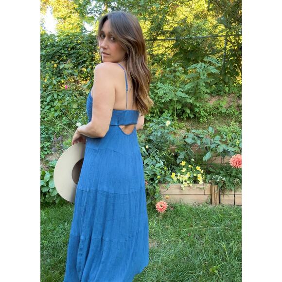 Strappy Shirred Maxi Dress – Deep Sky Blue - Picture 8 of 8